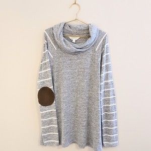 Market & Spruce Cowl Neck Grey Striped Sweater with Elbow Patches Size M